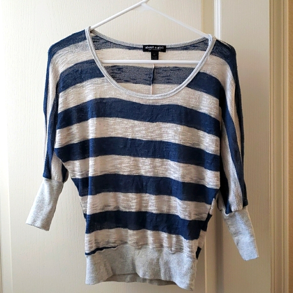 Blue/cream stripe batwing sweater - Picture 1 of 3